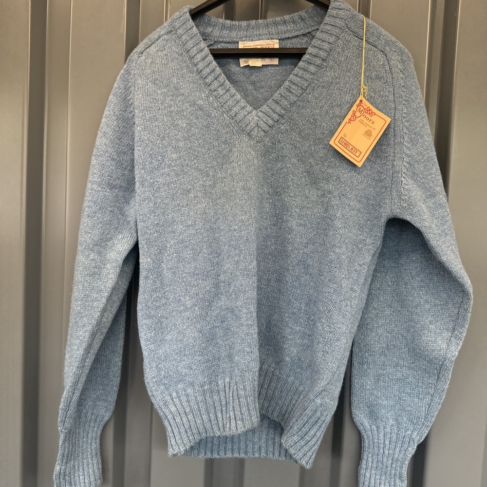 Vintage Lord Jeff Sweater Mens S Blue Shetland Wool Raglan V-neck  Made USA NWT